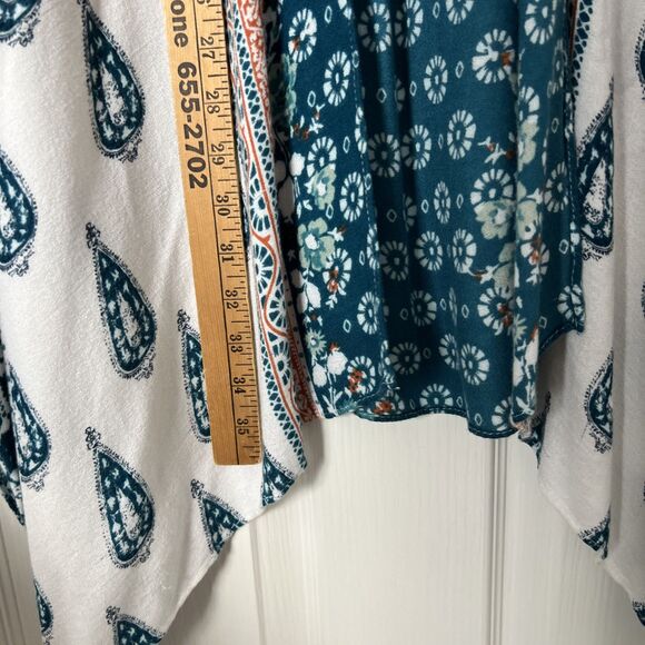 Angie Oversized Kimono Cover-Up One Size Colorful Bohemian Layering Blue White - Picture 6 of 8